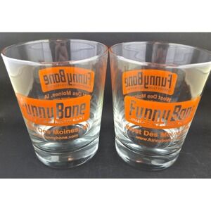 MINT! Funny Bone West Des Moines IA Comedy Club Set of 2 Glasses FREE SHIPPING!